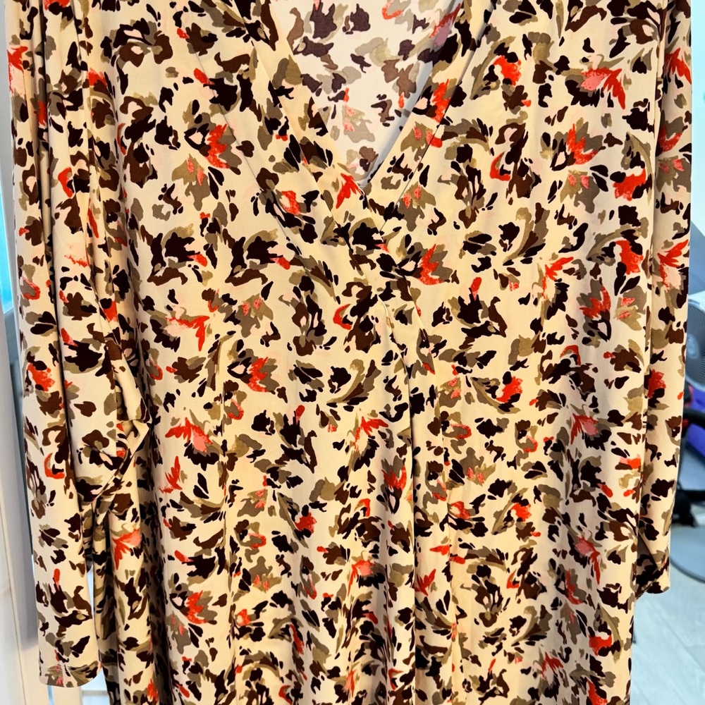 Lane Bryant Cream Blouse with Brown and Orange Floral Print